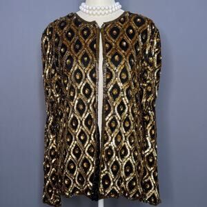 VTG Stenay Gold Sequined Jacket Size: Medium Evening Cocktail Holiday